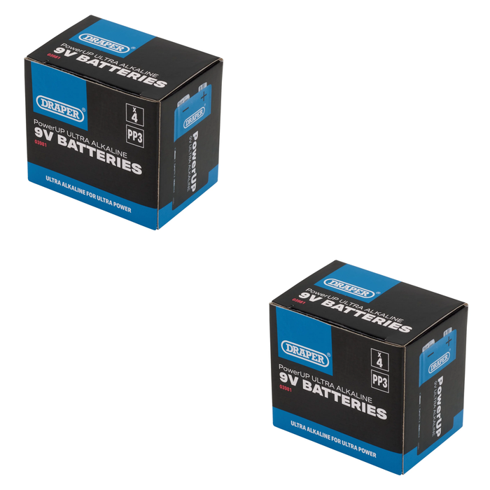 Draper PowerUP Ultra Alkaline 9V Batteries (Pack of 4) - BATT/PP3/9V/4