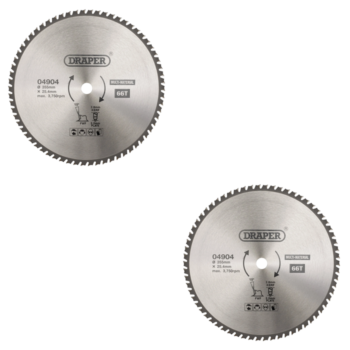 Draper TCT Multi-Purpose Circular Saw Blade, 355 x 25.4mm, 66T - SBM9
