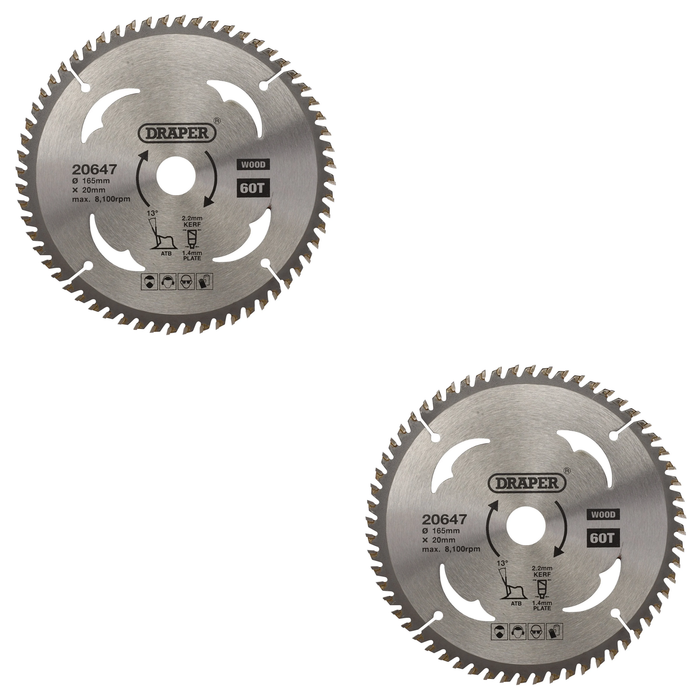Draper TCT Circular Saw Blade for Wood, 165 x 20mm, 60T - SBW3