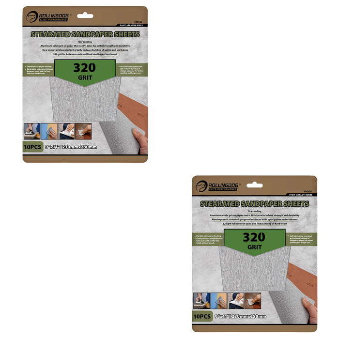 ROLLINGDOG Stearated Sanding Sheets, 230 x 280mm, 320 Grit (Pack of 10) - 90130