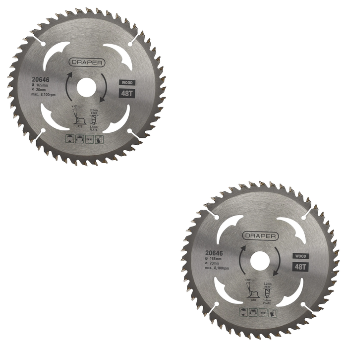 Draper TCT Circular Saw Blade for Wood, 165 x 20mm, 48T - SBW2