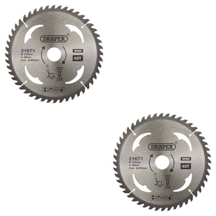 Draper TCT Circular Saw Blade for Wood, 210 x 30mm, 48T - SBW9