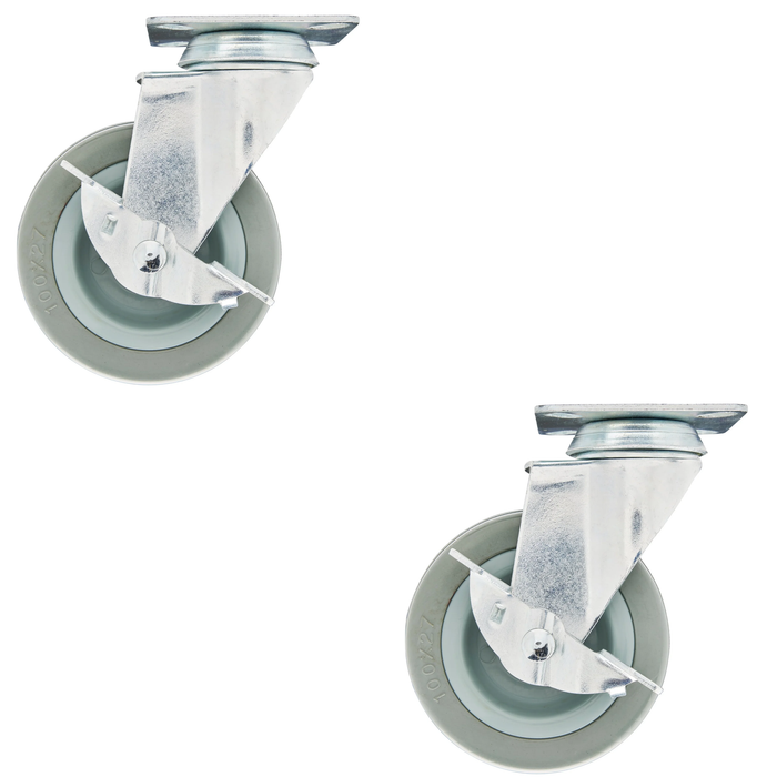 Draper Swivel Plate Fixing Rubber Castor with Brake, 100mm Diameter, S.W.L. 80kg