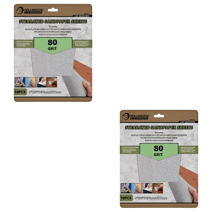 ROLLINGDOG Stearated Sanding Sheets, 230 x 280mm, 80 Grit (Pack of 10) - 90128
