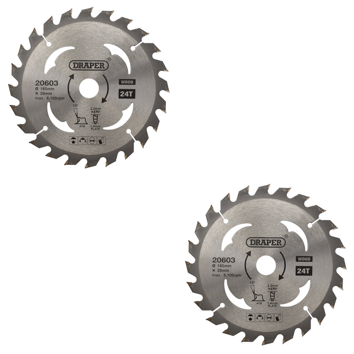 Draper TCT Circular Saw Blade for Wood, 165 x 20mm, 24T - SBW1