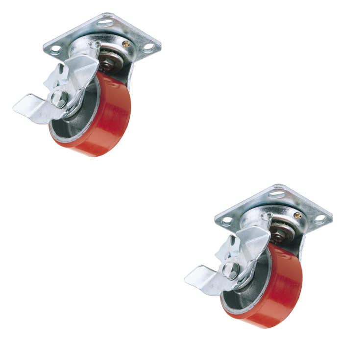Draper Swivel Plate Fixing Heavy Duty Polyurethane Wheel with Brake, 125mm