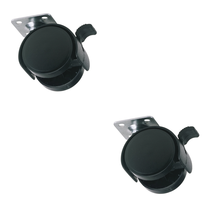 Draper Twin Nylon Plate Castor with Brake, 40mm Diameter, S.W.L. 25kg - 60140PB