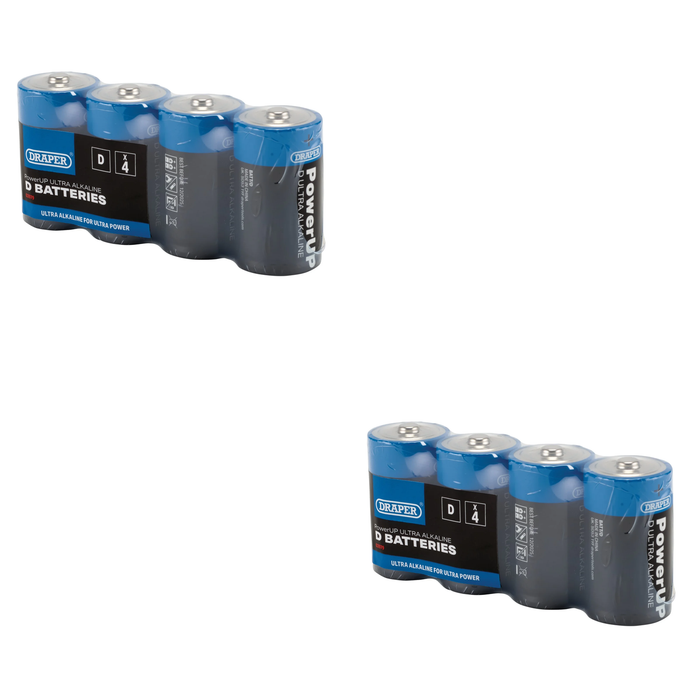 Draper PowerUP Ultra Alkaline D Batteries (Pack of 4) - BATT/D/4