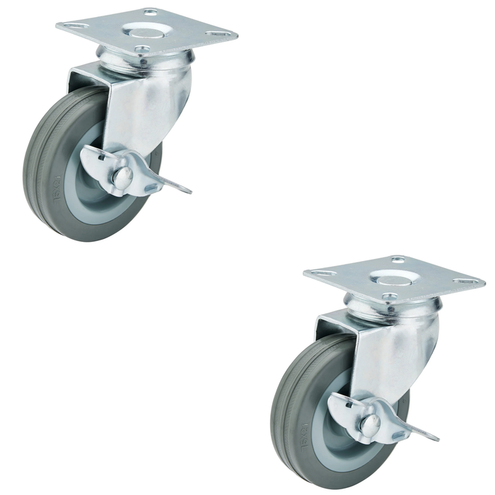 Draper Swivel Plate Fixing Rubber Castor with Brake, 75mm Diameter, S.W.L. 70kg