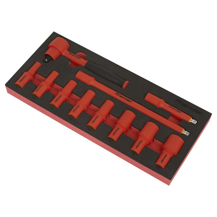 Premier Insulated Socket Set with Tool Tray 3/8"Sq Drive 11pc - VDE Approved Sealey Premier - Town Tools 