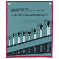 Teng Tools Ratcheting Combination Spanner Set R Tool Roll 8 Pieces