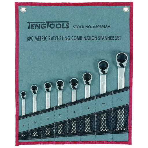 Teng Tools Ratcheting Combination Spanner Set R Tool Roll 8 Pieces Teng Tools - Town Tools 