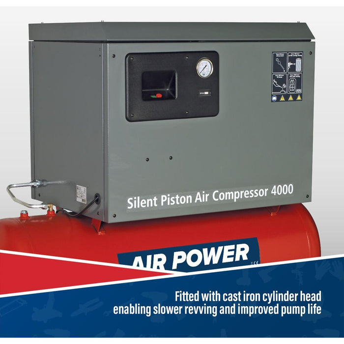 Sealey 200L Low Noise Belt Drive Air Compressor with Cast Cylinders 3hp Sealey - Town Tools 
