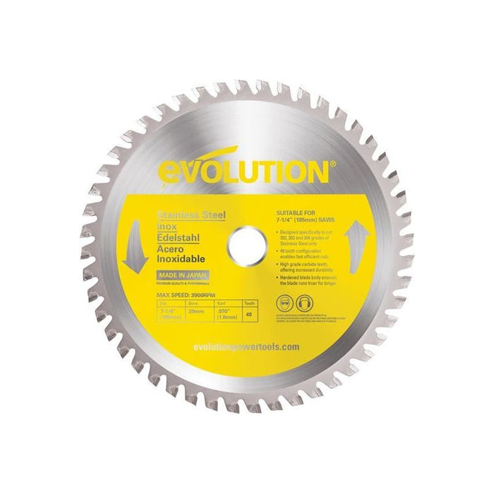 Evolution Stainless Steel Cutting Circular Saw Blade 185 x 20mm x 48T Evolution - Town Tools