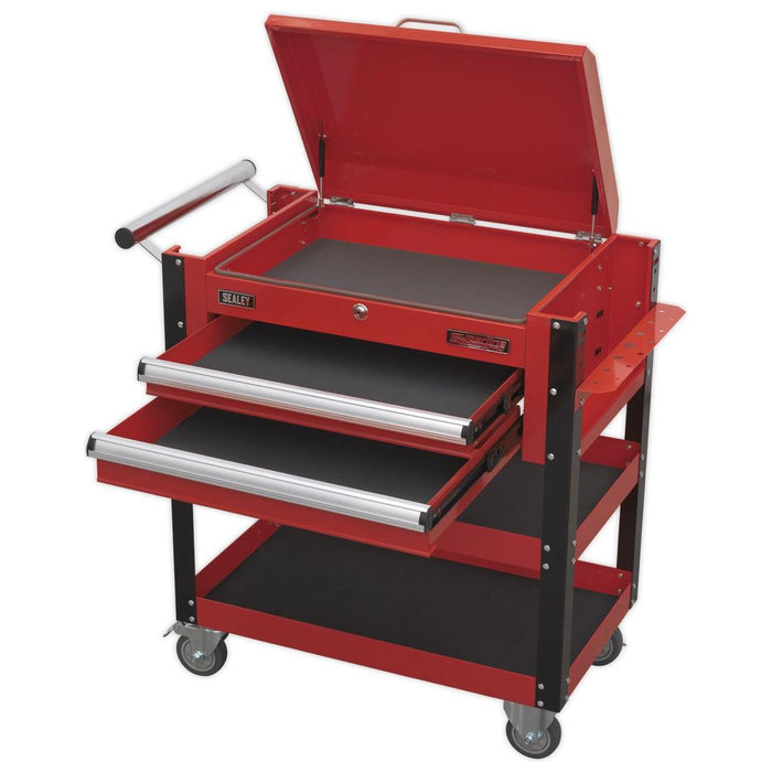 Sealey Heavy-Duty Mobile Tool & Parts Trolley 2 Drawers & Lockable Top Red Sealey - Town Tools 