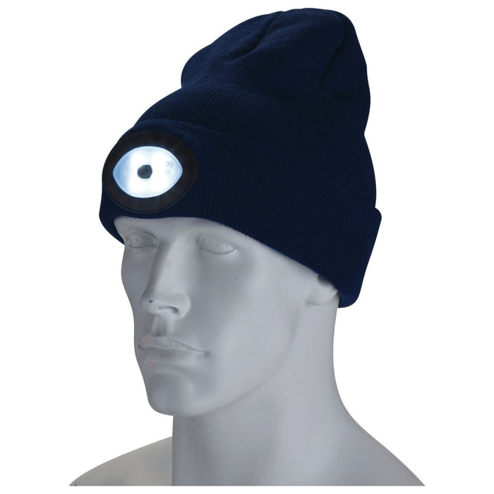 Draper Beanie Hat with Rechargeable Torch, One Size, 1W, 100 Lumens, Navy Blue Draper - Town Tools 