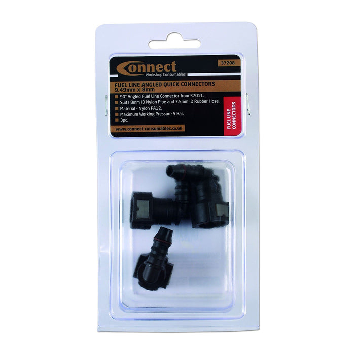 Connect 90 Angled Fuel Line Quick Connectors 9.49 x 8mm 3pc 37208 Tool Connection - Town Tools 