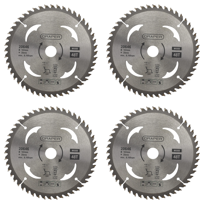 Draper TCT Circular Saw Blade for Wood, 165 x 20mm, 48T - SBW2