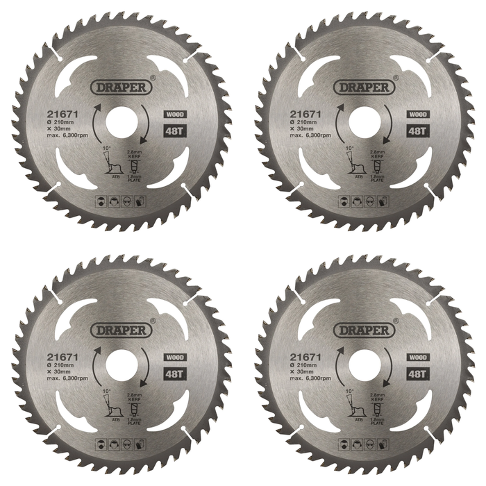 Draper TCT Circular Saw Blade for Wood, 210 x 30mm, 48T - SBW9
