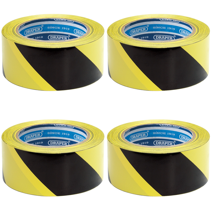 Draper Adhesive Hazard Tape Roll, 33m x 50mm, Black and Yellow - TP-HAZ.
