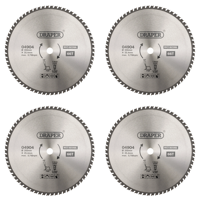 Draper TCT Multi-Purpose Circular Saw Blade, 355 x 25.4mm, 66T - SBM9