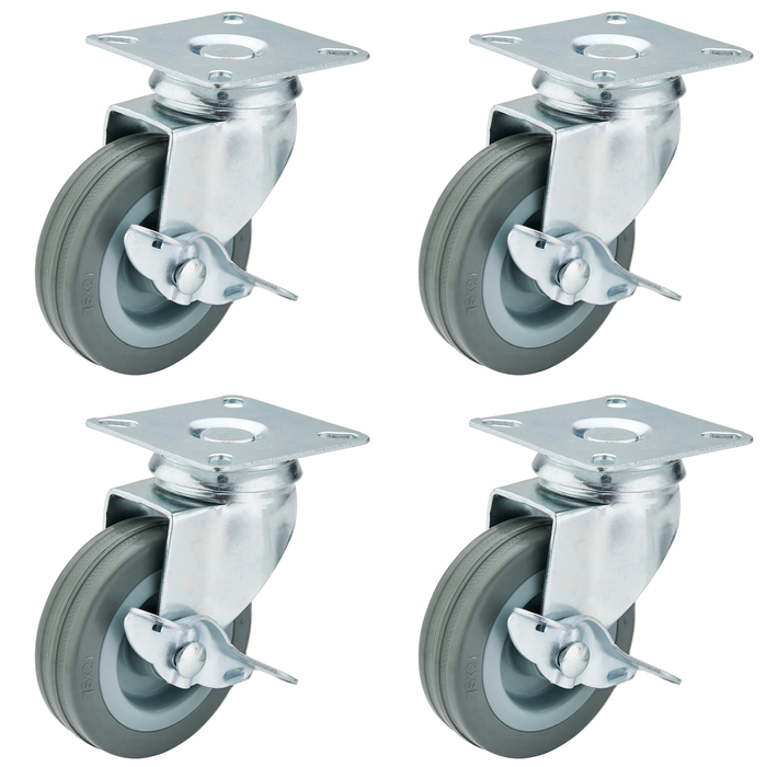 Draper Swivel Plate Fixing Rubber Castor with Brake, 75mm Diameter, S.W.L. 70kg