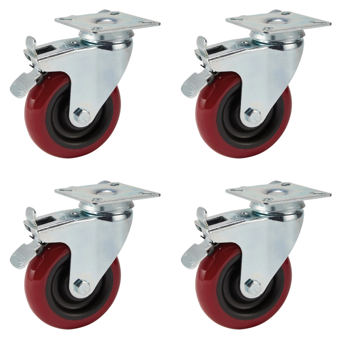 Draper Swivel Plate Fixing Polyurethane Wheel with Brake, 100mm Diameter, S.W.L.