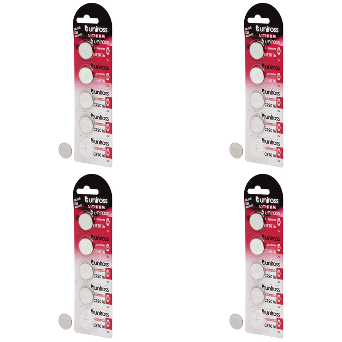 20 Piece Uniross Lithium Coin Cell CR2016 Batteries (Pack of 5) - U5CR2016