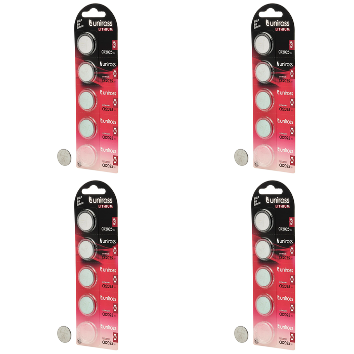 20 Piece Uniross Lithium Coin Cell CR2025 Batteries (Pack of 5) - U5CR2025