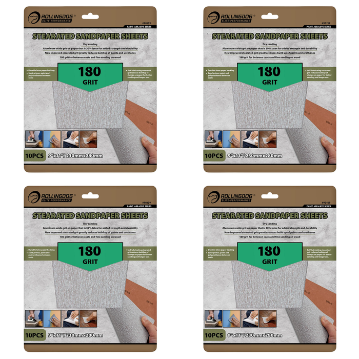 ROLLINGDOG Stearated Sanding Sheets, 230 x 280mm, 180 Grit (Pack of 10) - 90129
