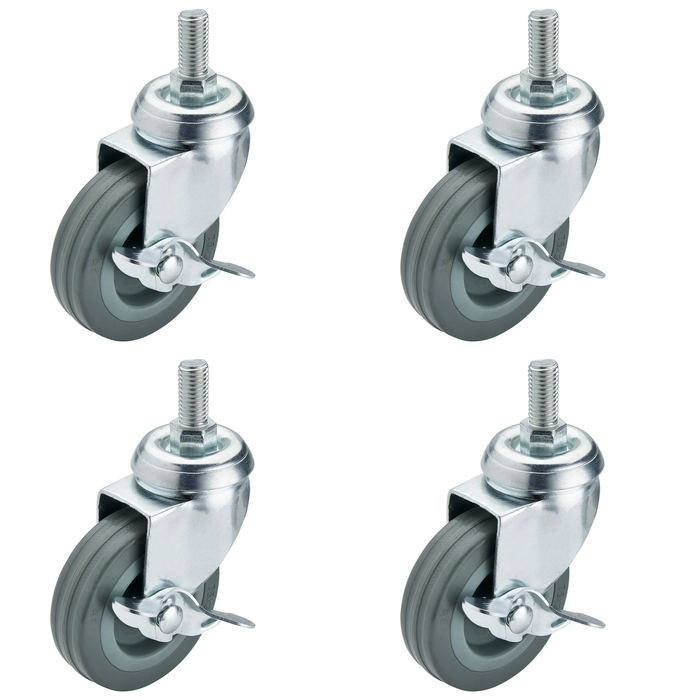 Draper Swivel Bolt Fixing Rubber Castor with Brake, 75mm Diameter, S.W.L. 70kg