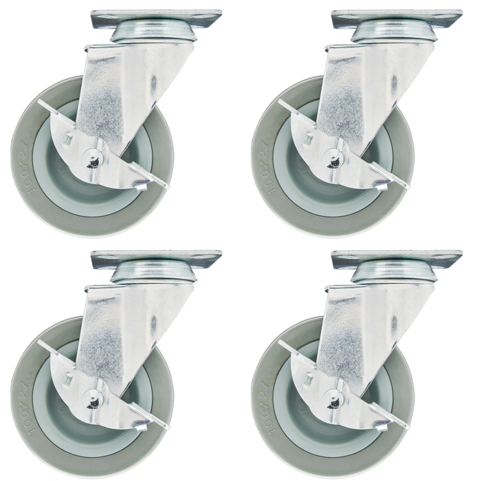 Draper Swivel Plate Fixing Rubber Castor with Brake, 100mm Diameter, S.W.L. 80kg