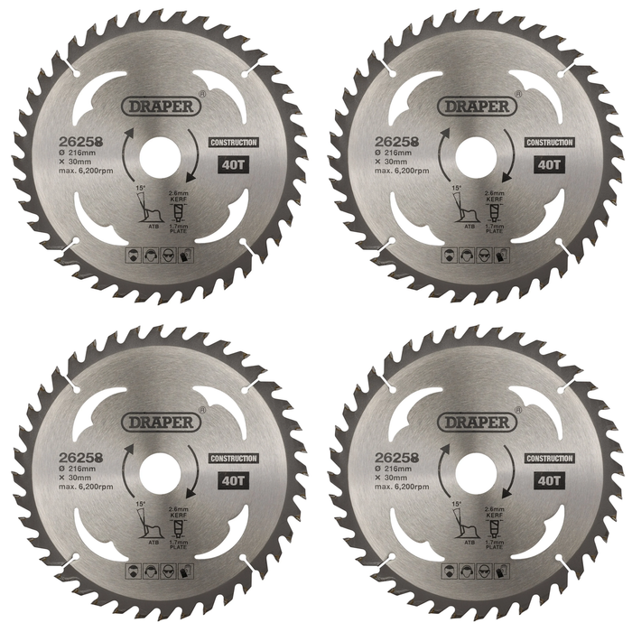 Draper TCT Construction Circular Saw Blade, 216 x 30mm, 40T - SBC5