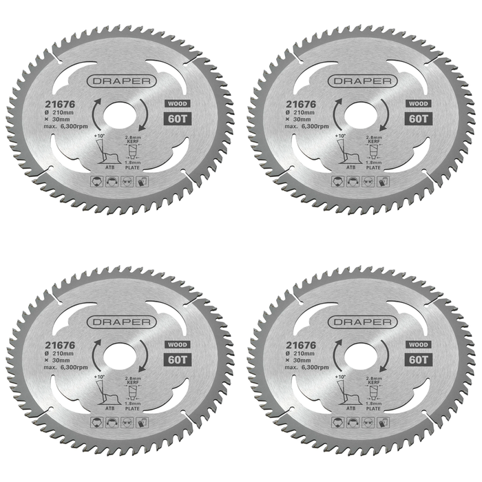 Draper TCT Circular Saw Blade for Wood, 210 x 30mm, 60T - SBW10