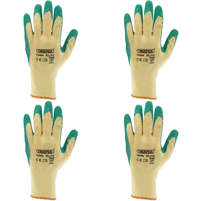 Draper Heavy Duty Latex Coated Work Gloves, Extra Large, Green - HDLGA/B
