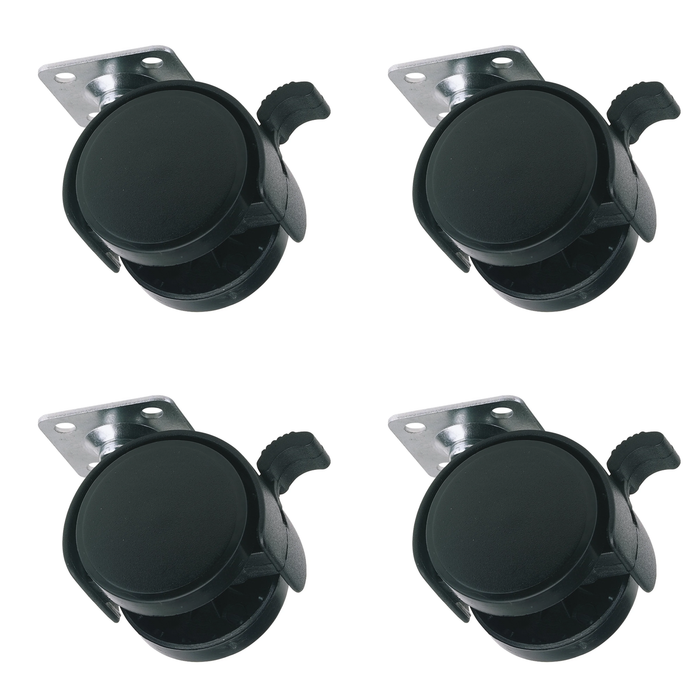 Draper Twin Nylon Plate Castor with Brake, 40mm Diameter, S.W.L. 25kg - 60140PB