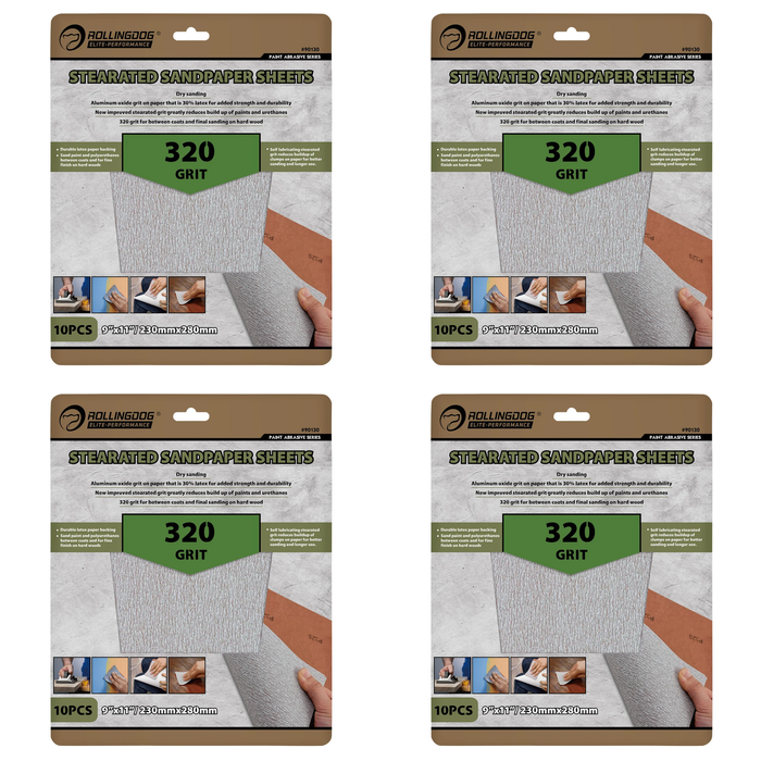 ROLLINGDOG Stearated Sanding Sheets, 230 x 280mm, 320 Grit (Pack of 10) - 90130