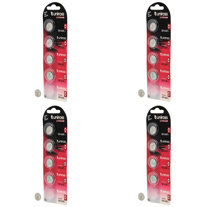 20 Piece Uniross Lithium Coin Cell CR1620 Batteries (Pack of 5) - U5CR1620