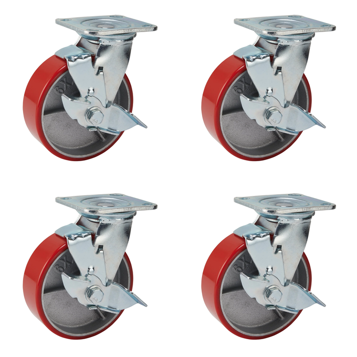 Draper Swivel Plate Fixing Heavy Duty Polyurethane Wheel with Brake, 160mm