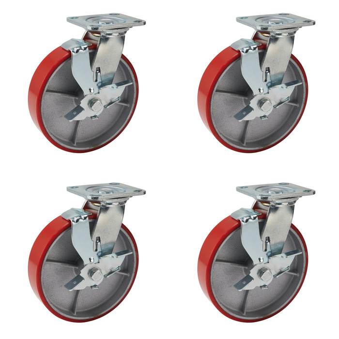 Draper Swivel Plate Fixing Heavy Duty Polyurethane Wheel with Brake, 200mm