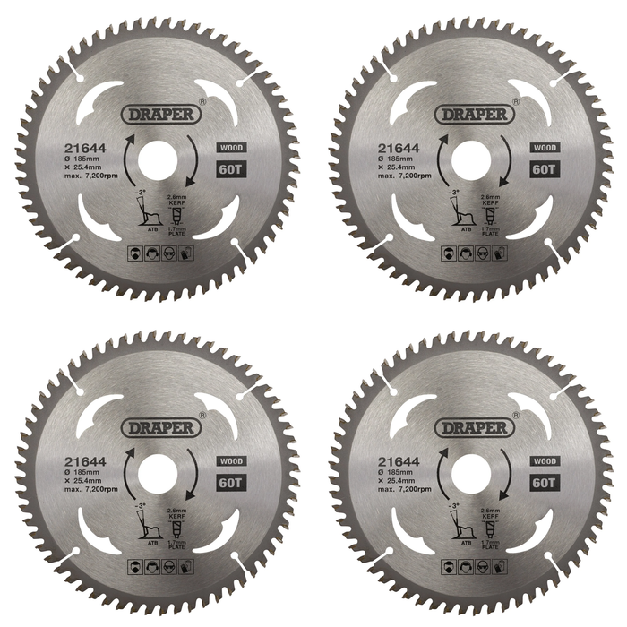 Draper TCT Circular Saw Blade for Laminate & Wood, 185 x 25.4mm, 60T - SBW7