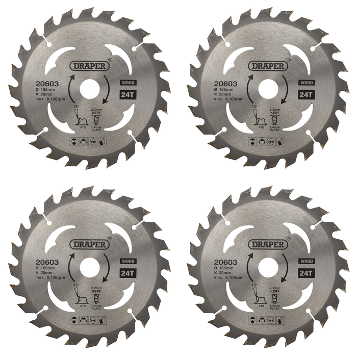 Draper TCT Circular Saw Blade for Wood, 165 x 20mm, 24T - SBW1