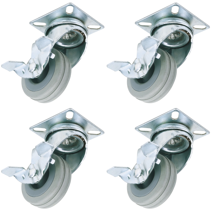 Draper Swivel Plate Fixing Rubber Castor with Brake, 50mm Diameter, S.W.L. 50kg