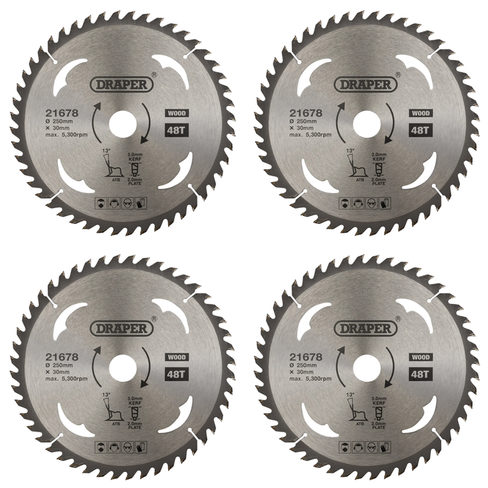 Draper TCT Circular Saw Blade for Wood, 250 x 30mm, 48T - SBW11