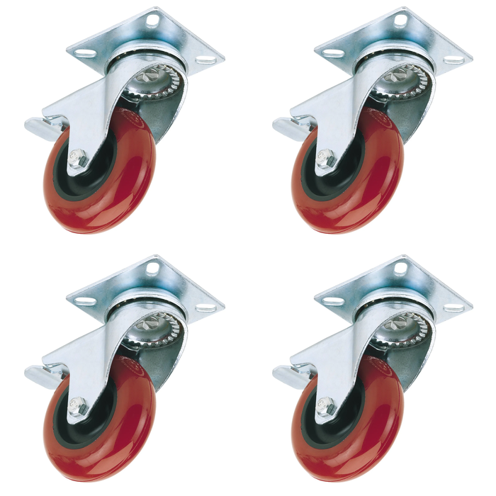 Draper Swivel Plate Fixing Polyurethane Wheel with Brake, 75mm Diameter, S.W.L.