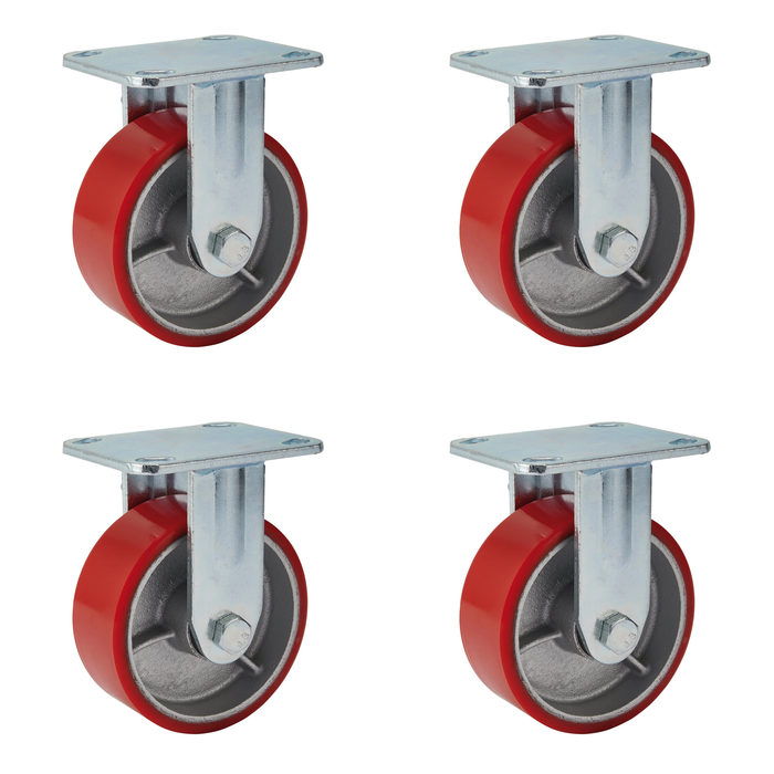 Draper Fixed Plate Fixing Heavy Duty Polyurethane Wheel, 125mm Diameter, S.W.L.