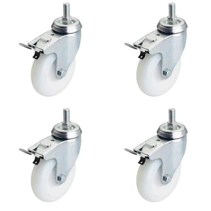 Draper Swivel Bolt Fixing Nylon Wheel with Brake, 100mm Diameter, S.W.L. 125kg