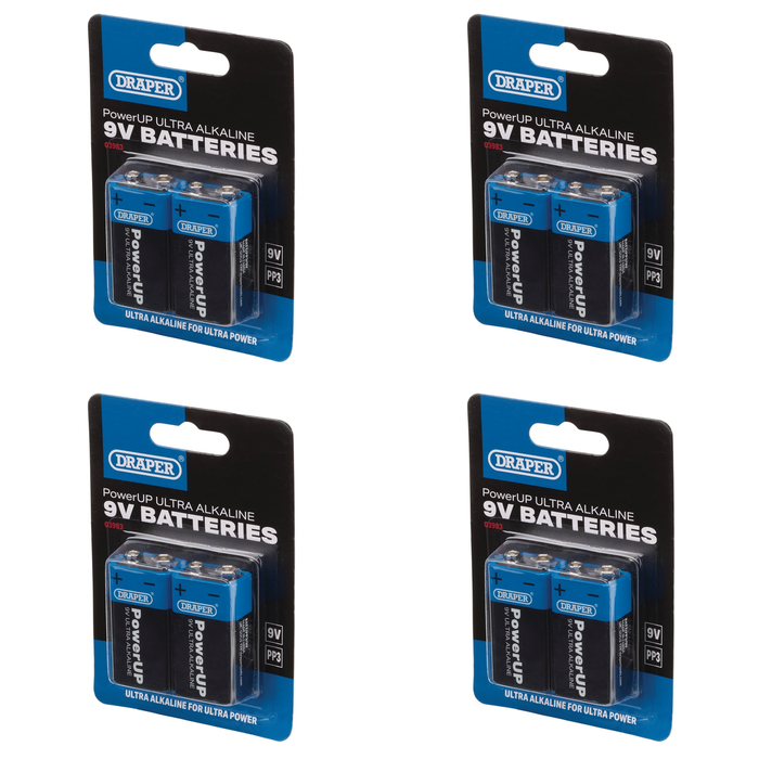 Draper PowerUP Ultra Alkaline 9V Batteries (Pack of 2) - BATT/PP3/9V/2
