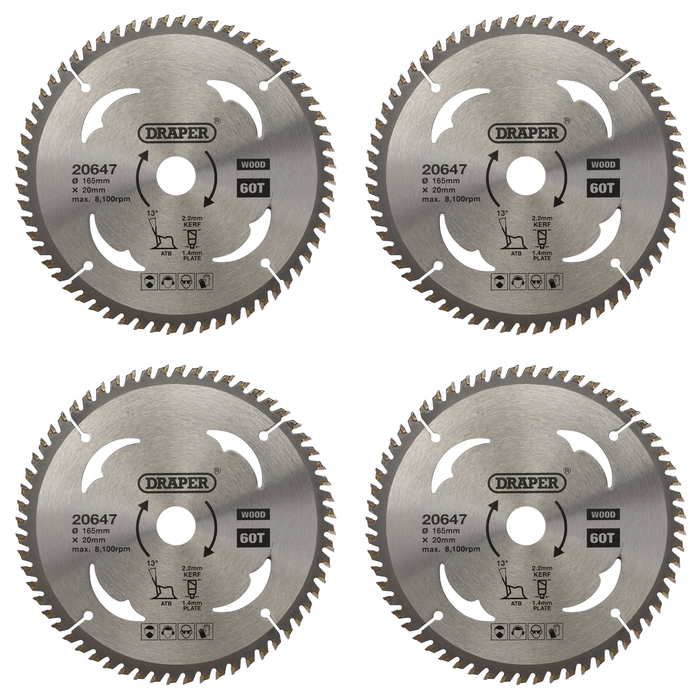 Draper TCT Circular Saw Blade for Wood, 165 x 20mm, 60T - SBW3