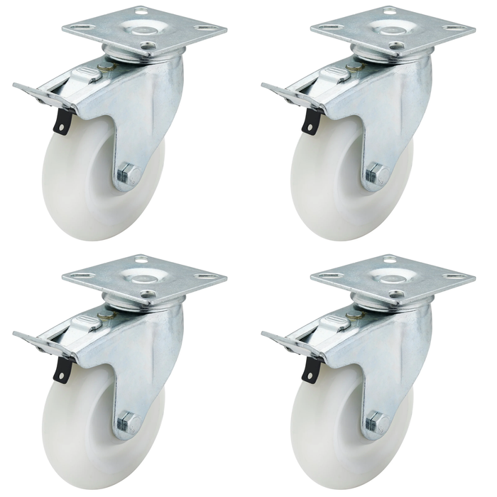 Draper Swivel Plate Fixing Nylon Wheel with Brake, 100mm Diameter, S.W.L. 125kg